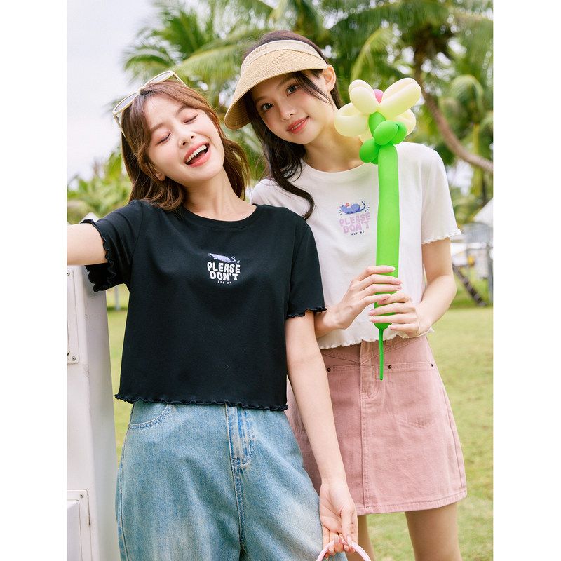 [爱宠大机密联名]唐狮短袖T恤女2024新款夏装独特别致短款上衣sz