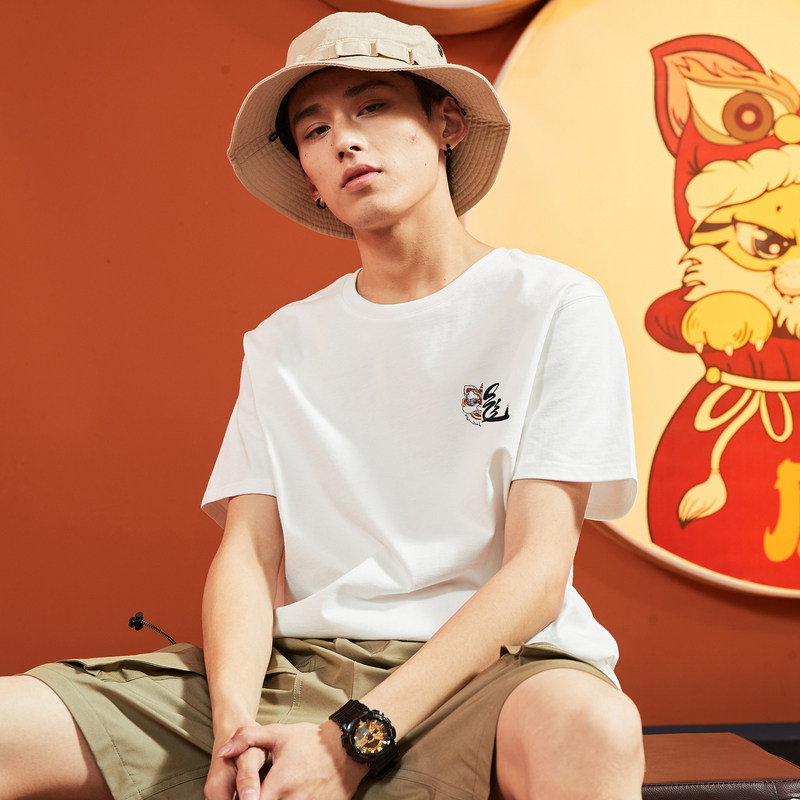唐狮2024年春夏新款纯棉短袖T恤男龙年国潮风印花宽松圆领打底衫
