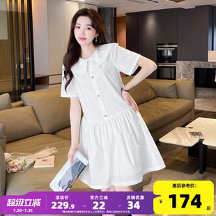 唐狮夏季 温柔气质甜美高级淑女r2 娃娃领白色连衣裙女2025新款 短袖