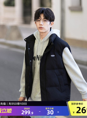 唐狮秋冬季男立领短款羽绒服马甲黑色时尚百搭外穿羽绒背心