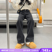新款 时尚 牛仔裤 宽松显瘦潮流百搭韩版 女高腰阔腿裤 唐狮春季