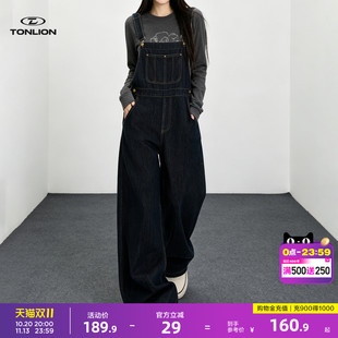 唐狮牛仔背带裤女2026秋季新款显瘦减龄阔腿宽松休闲高腰连体裤GB