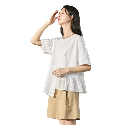 唐狮拼接短袖女T恤衫2025新款ins风夏季上衣女设计感甜美体恤sz