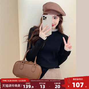 口领口设计高级感毛线衫 唐狮2025秋冬季 毛衣女半高领套头慵懒风袖