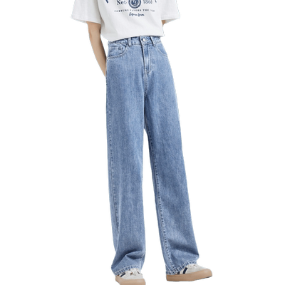 新款高腰牛仔阔腿裤宽松唐狮