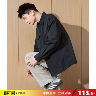 男宽松复古工装 唐狮春季 衬衫 长袖 纯色衬衣休闲外套 新款