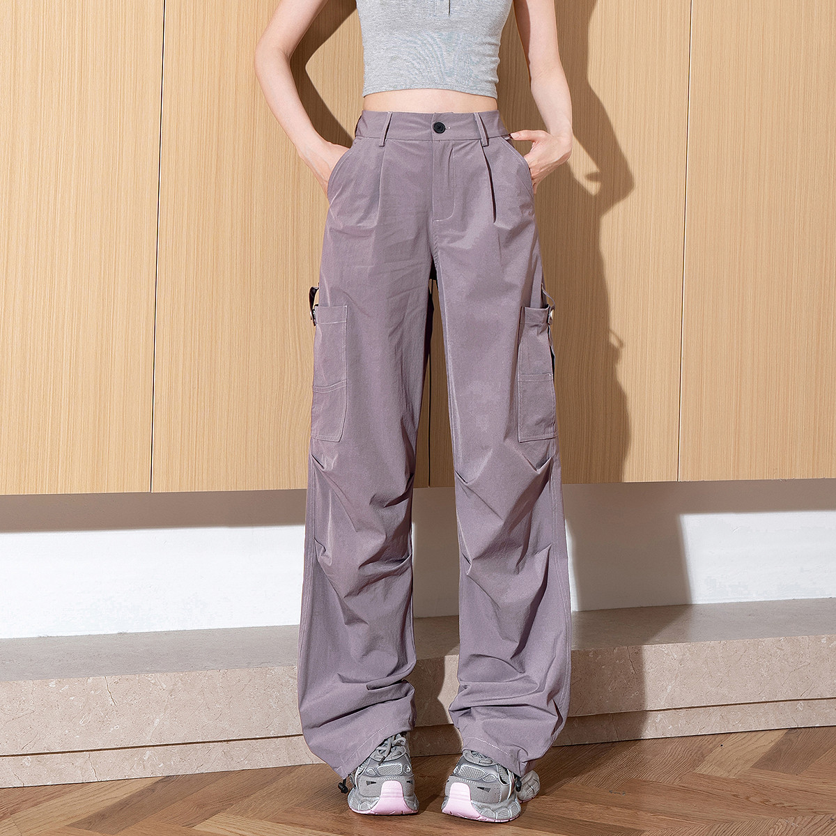 唐狮高腰阔腿裤女2025夏季新款直筒工装裤宽松显瘦慵懒风休闲裤子