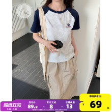 yoe刺绣修身插肩袖短袖t恤女2025年夏季新款小个子显瘦女装上衣