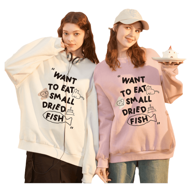 唐狮2025春季新款女趣味印花加绒套头卫衣慵懒感绒衫秋漂亮卫衣G