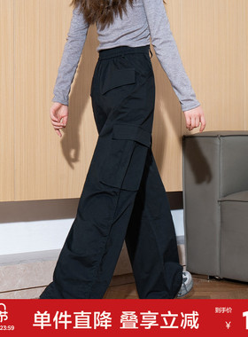 唐狮春季新款女休闲长裤直筒工装裤抽绳运动裤阔腿裤子潮jcc