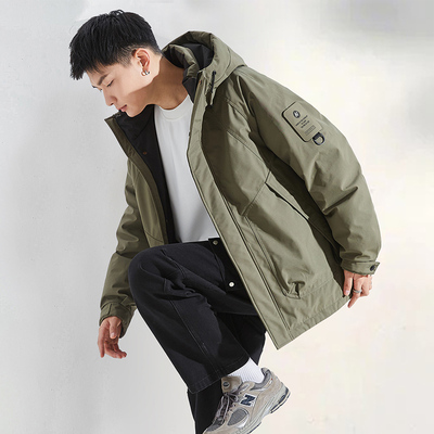 唐狮2025冬季新款羽绒服男连帽工装短款冲锋少年加厚上衣保暖外套