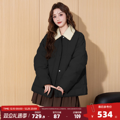 唐狮2025冬季女女短款翻领羽绒服拼接撞色设计感小个子外套休闲