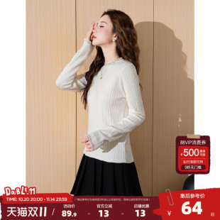 唐狮2025秋冬新款 蕾丝半高领净色针织显瘦上衣设计感女 内搭打底衫