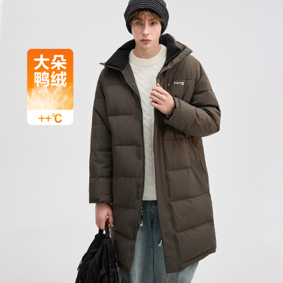 唐狮2025冬季男连帽中长款羽绒服保暖连帽百搭时尚灰色羽绒外套