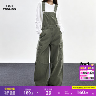 唐狮牛仔背带裤女秋季2026新款美式复古阔腿工装裤小个子设计感GB