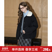 棉衣女翻领仿羔毛拼接高级感慵懒风时尚 唐狮2026冬季 短款 韩系穿搭