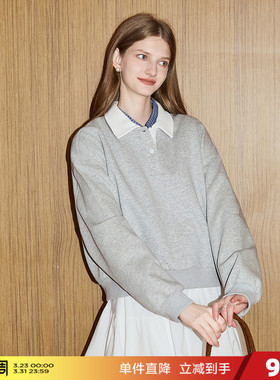 唐狮2026春季新款小众设计感女polo衫宽松百搭上衣流行灰色短款