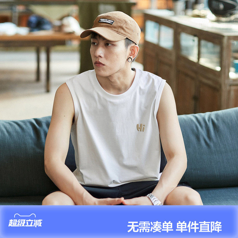 唐狮春夏新款男背心圆领无袖T恤汗衫纯棉宽松坎肩上衣打底衫潮流t
