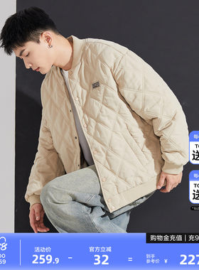 唐狮冬季新款棉衣男棒球领菱形格运动棉服夹棉外套加厚防寒服外套