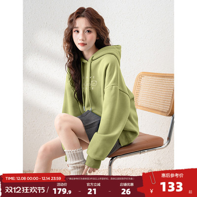 唐狮2025春秋新款连帽卫衣女美拉德刺绣加绒卫衣小个子oversize