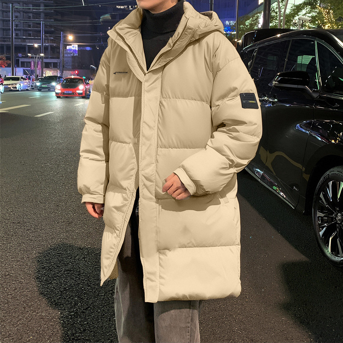 唐狮2026冬季新款男士羽绒服中长款连帽白色加厚外套韩版宽松百搭