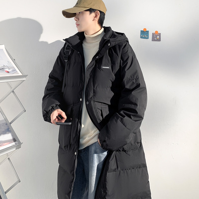 唐狮2025冬季新款男羽绒服长款黑色连帽外套大口袋设计感青少年潮