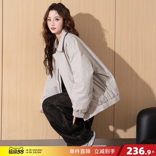唐狮2026冬季女翻领休闲短款棉衣外套简约高级感棉服女夹克