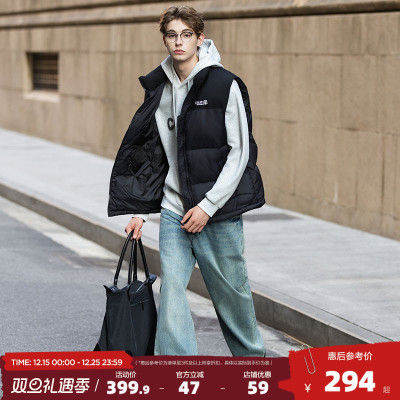 唐狮2025秋冬季男短款立领羽绒服黑色时尚外穿羽绒背心简约设计