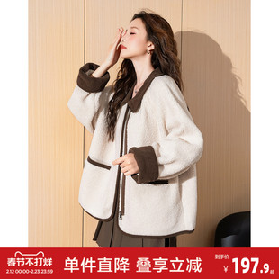 唐狮2026秋冬季外套女翻领灯芯绒拼接仿羊羔毛短款保暖外套超好看