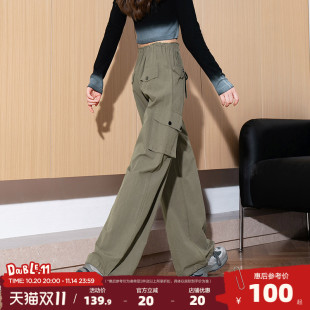 新款 流行绿色长裤 女休闲裤 裤 百搭显瘦宽松阔腿工装 唐狮2025年春季