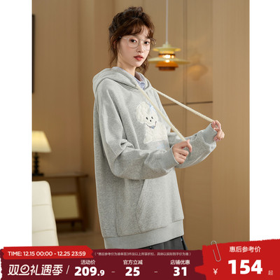 唐狮2025年秋季新款灰色卫衣女韩版立体卷毛狗狗宽松连帽显瘦上衣
