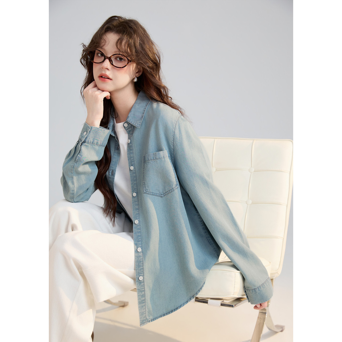 唐狮官方正品女2026新款旗舰女装店商场同款牛仔复古薄款衬衫外套