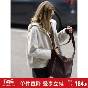 唐狮秋冬新款羊羔绒外套女短款高级感韩系宽松连帽仿麂皮绒外套女