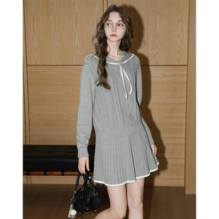 休闲风简约百搭时尚 女毛织海军领绞花毛线衫 短裙套装 唐狮2025秋季