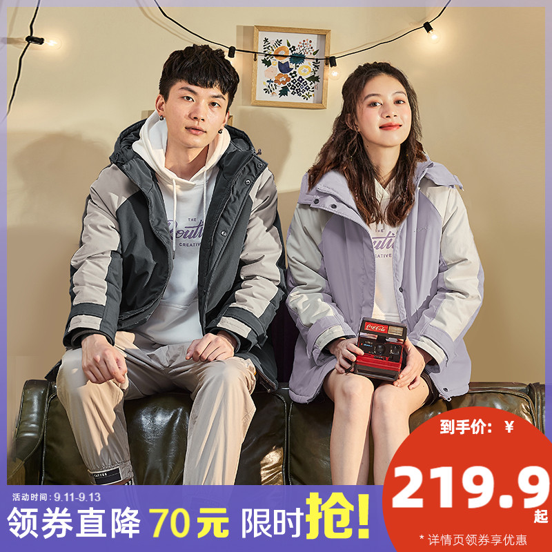 唐狮冬季情侣装棉衣拼接宽松潮牌棉服韩版加厚保暖男女情侣棉衣