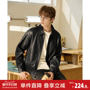 唐狮2026春季新款短款男士外套夹克男款早春仿皮衣外套黑色时尚