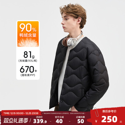 唐狮2025冬季短款轻薄羽绒服男小v领黑色设计感商务简约气质高级