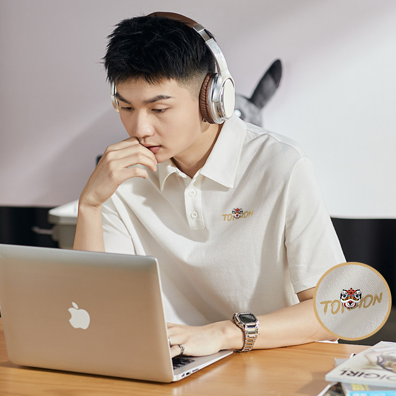 唐狮夏季新款polo衫男士短袖国潮白色有翻领t恤宽松港风上衣国潮,男装,Polo衫,淘宝优惠券,粉丝福利购,淘宝优惠卷