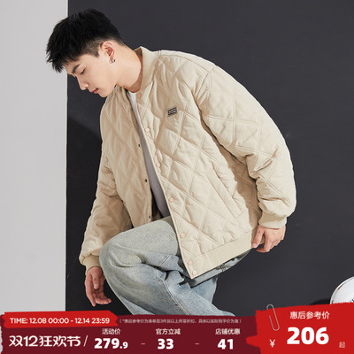 唐狮冬季新款棉衣男棒球领菱形格运动棉服夹棉外套加厚防寒服外套