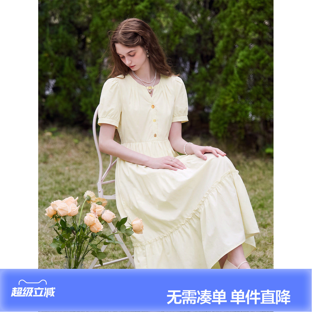 唐狮2026新款夏季女连衣裙设计感清纯甜美系法式收腰独特好看气质