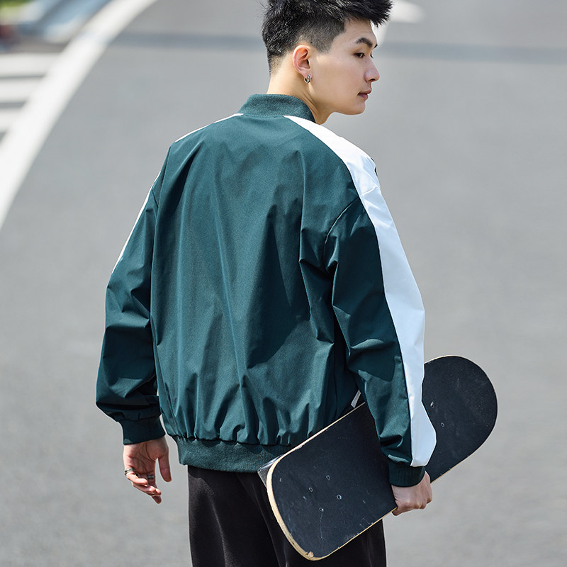唐狮2024春季新款夹克外套男棒球服拼接休闲美式运动棒球领夹克男
