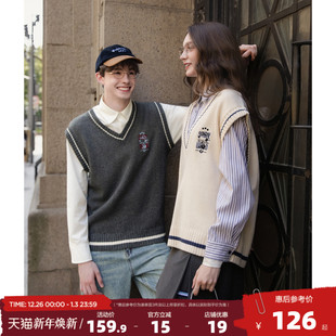 唐狮2025情侣款 毛衣背心秋冬情侣史努比前胸绣花撞色背心毛线衫