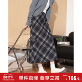 唐狮2026秋冬女格子侧开叉直筒裙半身裙女高级感小个子女式 裙子潮