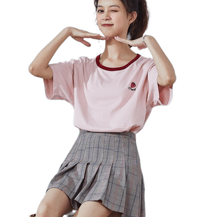 [100元3件]唐狮夏季新款半袖上衣女装韩版宽松百搭休闲潮条纹衣服