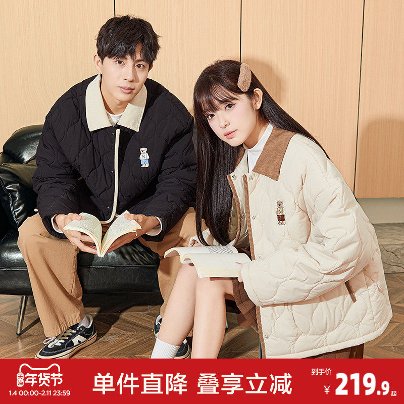 唐狮冬新款情侣棉服男士翻领潮流刺绣休闲轻薄短款棉衣女外套,男装,棉衣,淘宝优惠券,粉丝福利购,淘宝优惠卷