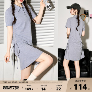 修身 女夏季 显瘦polo领裙子抽绳设计感小个子r5 连衣裙新款 唐狮短袖
