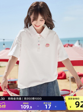 唐狮26年夏季新款polo衫短袖t恤女时尚纯棉白色短袖小个子女上衣