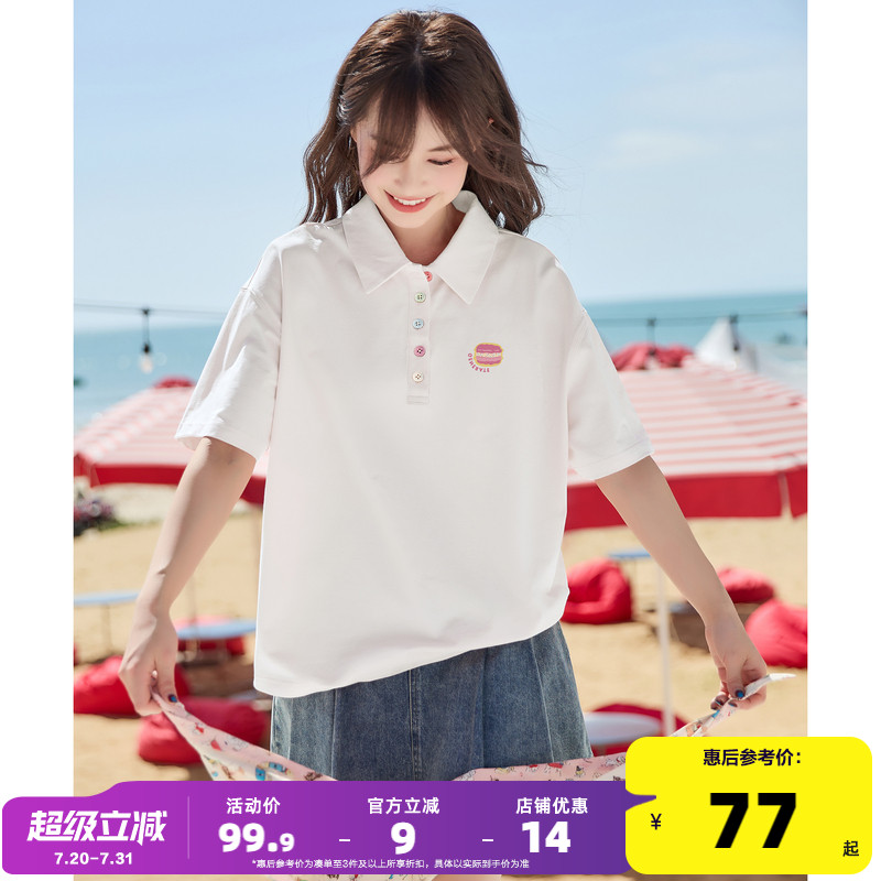 唐狮2025夏季新款polo衫短袖t恤女时尚纯棉白色短袖小个子女上衣