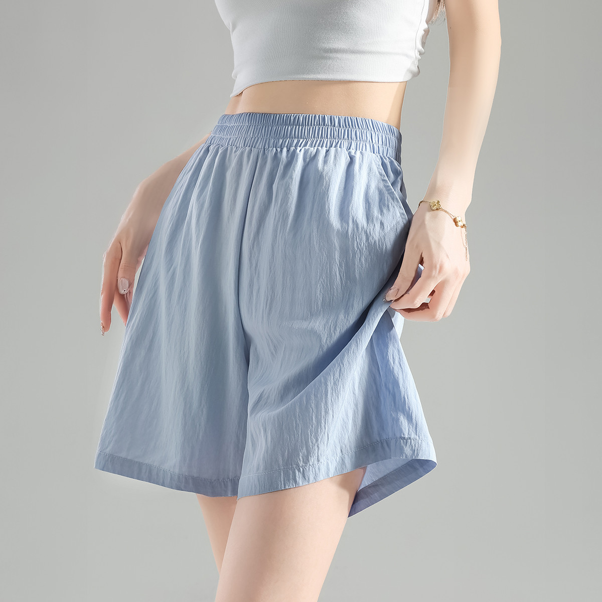 唐狮高腰休闲短裤女2025夏季新款运动裤宽松显瘦小个子薄款阔腿裤