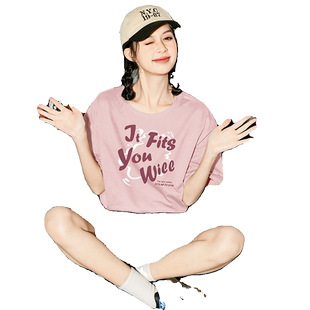 唐狮圆领短袖T恤女新款夏季chic甜美设计感上衣女纯棉体恤